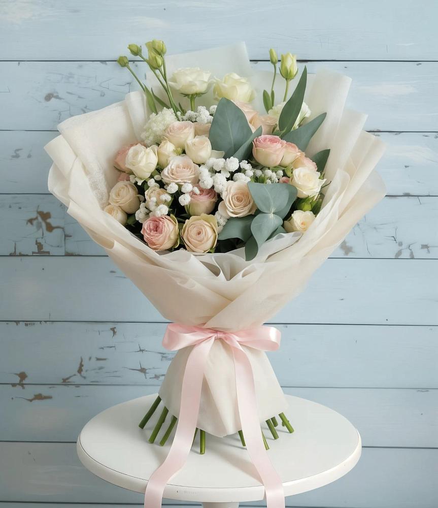 Букет цветов из: Розы и Лизиантусы в Новобейсугской