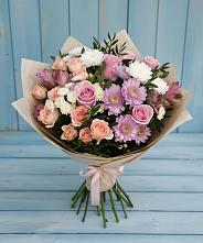 Букет цветов из:  Хризантемы, Розы и Альстромерии #REPLACE_PRED# Новобейсугской