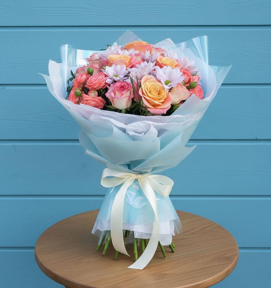 Букет цветов из: Хризантемы и Розы в Новобейсугской