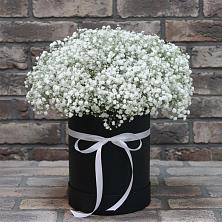 Цветочная композиция из Гипсофила в шляпной коробке в Новобейсугской