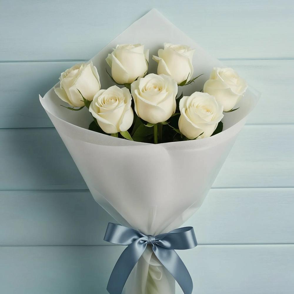 Букет 7 Белых роз Эдлесс Лав в Новобейсугской